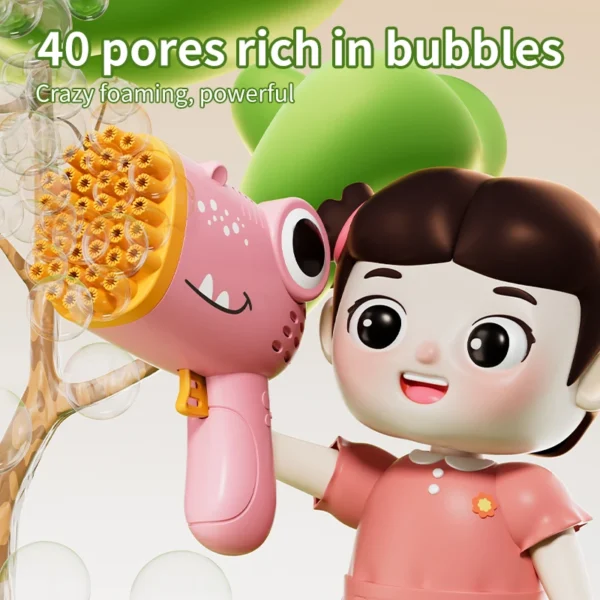 40 Holes Dinosaur Bubble Gun Handheld Fully Automatic Bubble Machine Without Battery And Bubble Water For Kids Gift - Image 5