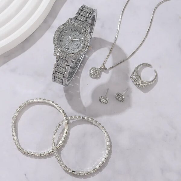 6PCS Women Watch Luxury Elegant Alloy Watch Crystal Wristwatch For Ladies Gift Quartz Watch Alloy Rhinestone Bracelet Montre - Image 4