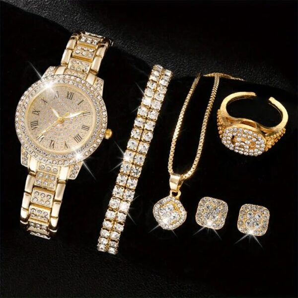 6PCS Women Watch Luxury Elegant Alloy Watch Crystal Wristwatch For Ladies Gift Quartz Watch Alloy Rhinestone Bracelet Montre - Image 5