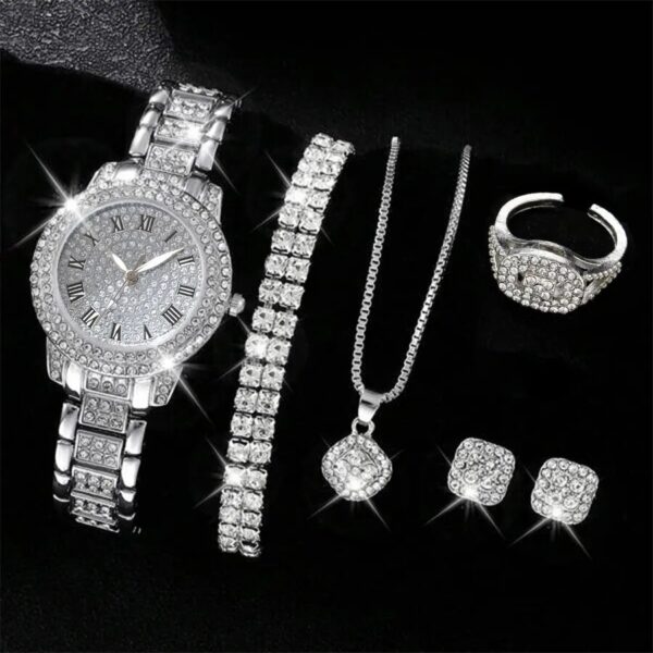 6PCS Women Watch Luxury Elegant Alloy Watch Crystal Wristwatch For Ladies Gift Quartz Watch Alloy Rhinestone Bracelet Montre - Image 9