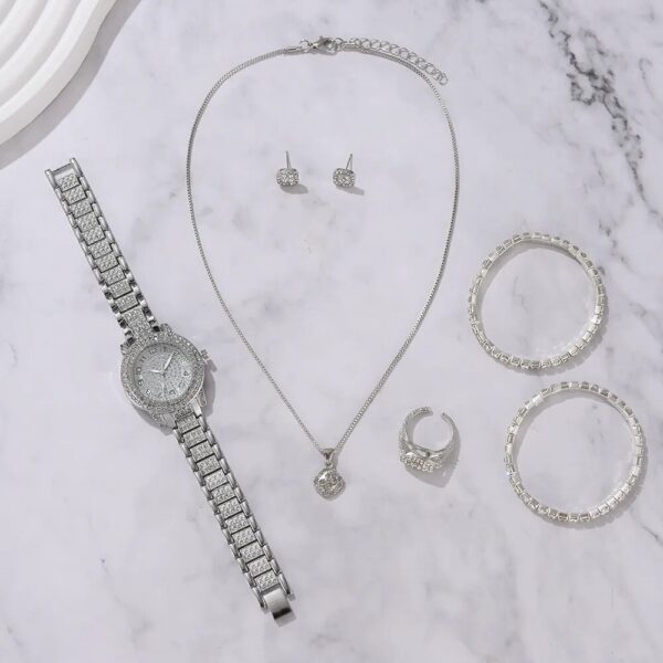 6PCS Women Watch Luxury Elegant Alloy Watch Crystal Wristwatch For Ladies Gift Quartz Watch Alloy Rhinestone Bracelet Montre - Image 11