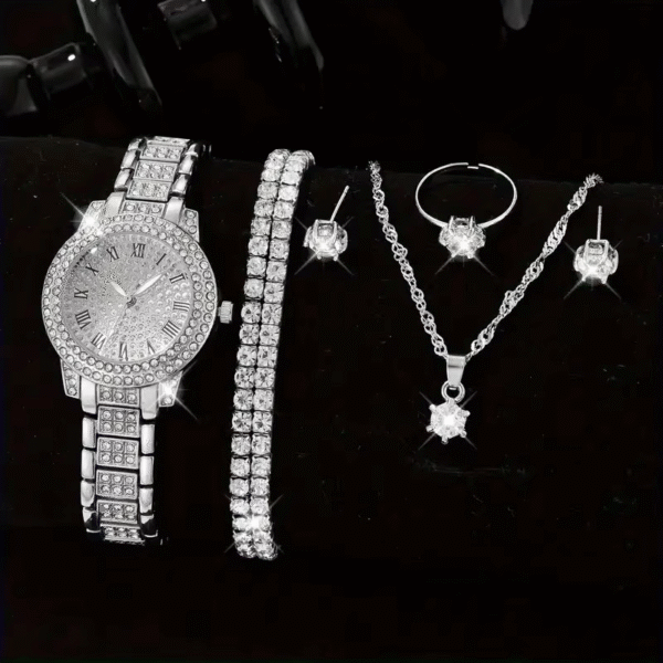 6PCS Women Watch Luxury Elegant Alloy Watch Crystal Wristwatch For Ladies Gift Quartz Watch Alloy Rhinestone Bracelet Montre - Image 10