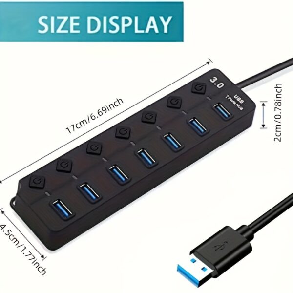 4/7-Port USB 3.0 Hub with LED Indicator Independent Switch Control for Laptop Flash Drive Hard Disk Printer Camera Keyboard - Image 2