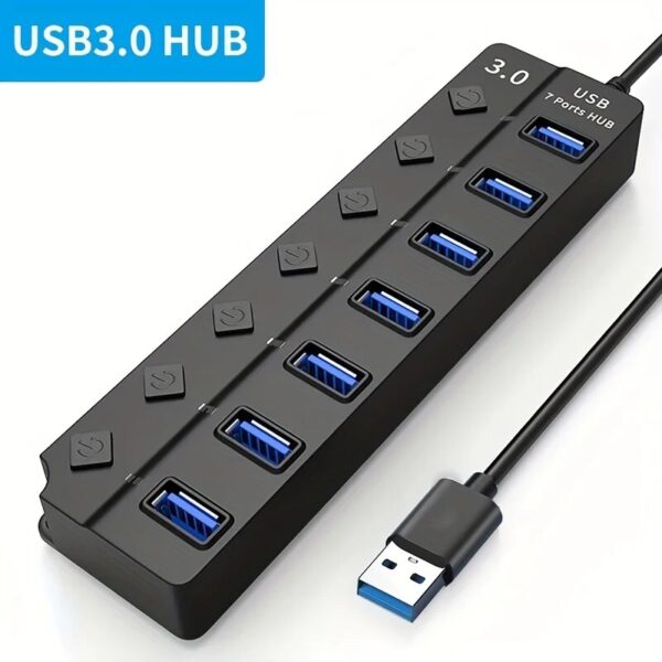 4/7-Port USB 3.0 Hub with LED Indicator Independent Switch Control for Laptop Flash Drive Hard Disk Printer Camera Keyboard - Image 3