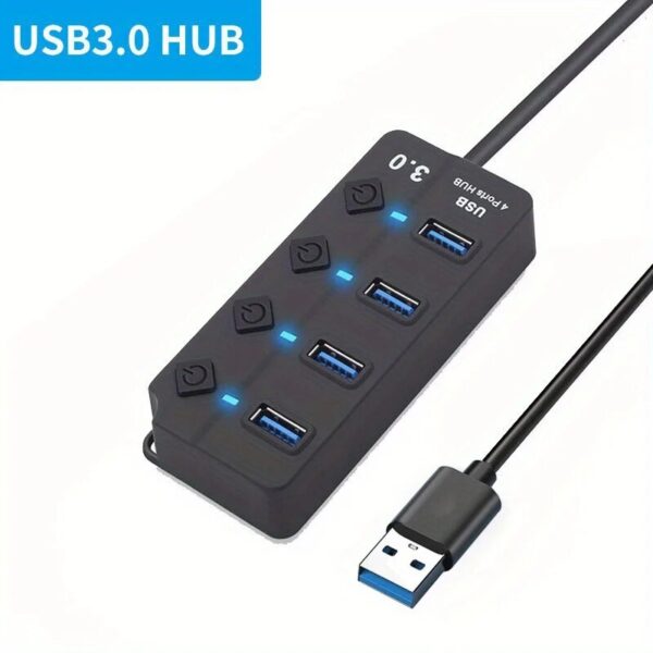 4/7-Port USB 3.0 Hub with LED Indicator Independent Switch Control for Laptop Flash Drive Hard Disk Printer Camera Keyboard - Image 5