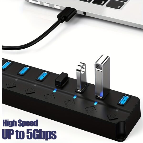 4/7-Port USB 3.0 Hub with LED Indicator Independent Switch Control for Laptop Flash Drive Hard Disk Printer Camera Keyboard - Image 8