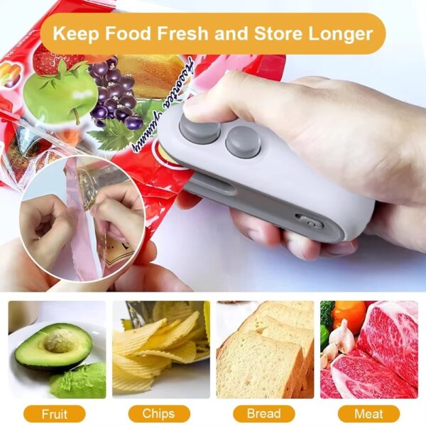 2IN1 Mini Sealing Machine USB Rechargable Heat Sealer Storage Bag Plastic Package Food Sealer Clip Bag Heat Sealer For Snacks - Image 2